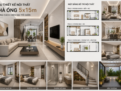 Mẫu Thiết Kế Nội Thất Nhà Ống 5x15m Phong Cách Hiện Đại Tối Giản 